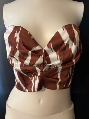 Sweetheart Strapless Brown & Cream Printed Crop Top